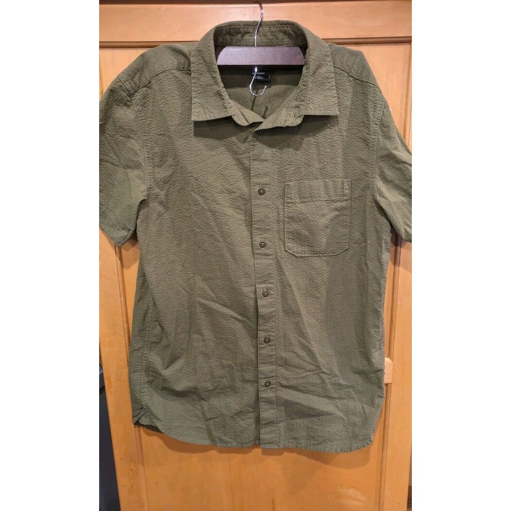 NORTH FACE MEN Small SHORT SLEEVE Green Textured 100% Cotton Shirt